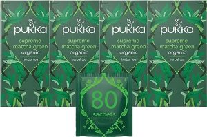 Pukka Herbs | Supreme Matcha Green Organic Herbal Tea | Green Tea and Matcha Powder | Perfect For Everyday Vitality | 4 packs | 80 Sachets