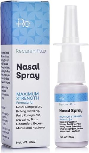 Recuren Plus Nasal Spray for Nasal Congestion, Itching, Swelling, Pain, Runny Nose, Sneezing, Sinus Discomfort, Excess Mucus and Hayfever(20ml)