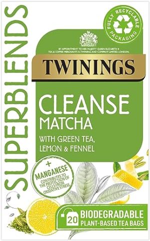 Twinings Superblends Cleanse Tea - Green Tea Herbal infusion with Matcha, Lemon & Fennel Seeds with Manganese- 20 Biodegradable Tea Bags