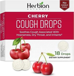 Herbion Naturals Cough Drops with Natural Cherry Flavor, Dietary Supplement, Soothes Cough, For Adults and Children over 6 years, 18 Drops, No...