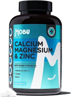 MOBU - Calcium Magnesium & Zinc 400 Tablets - with Vegan Vitamin D3 & K2 - Premium Blend of 9 Nutrients - Vitamin K2 (MK-7), Copper, Boron -...